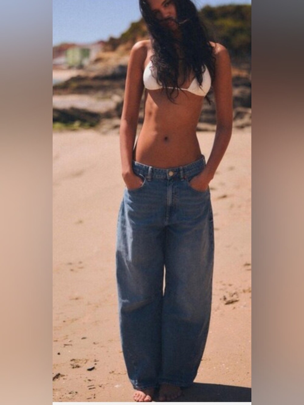 Zara Balloon Pleated Boyfriend Jeans W/ Tapered Hem Beautiful Blue Colored Denim